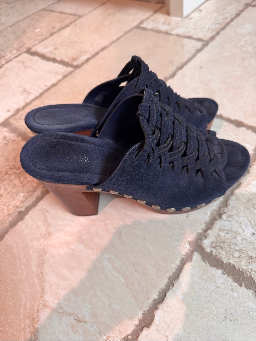 MICHAEL Michael Kors Navy Woven Suede Mule Heels